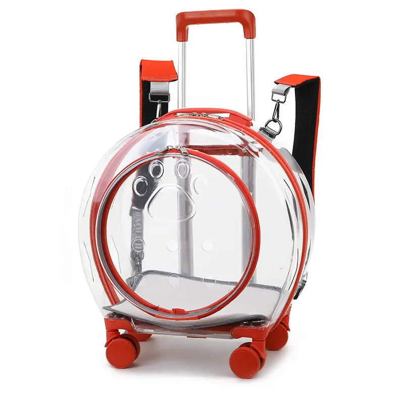 पहियों पर शीर्ष विक्रेता पालतू वाहक पूरी तरह से पारदर्शी पालतू ट्रॉली कैरी बैग एयरलाइन स्वीकृत पालतू यात्रा बैग