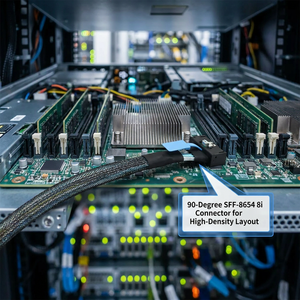 Lung Kay ผลิตสาย PCIe 5.0 mcio ความเร็วสูง8i กับ SFF-8654 90 ° 74Pin เซิร์ฟเวอร์สายเคเบิลข้อมูล Gen5สอดคล้องกับ - Product Image 2