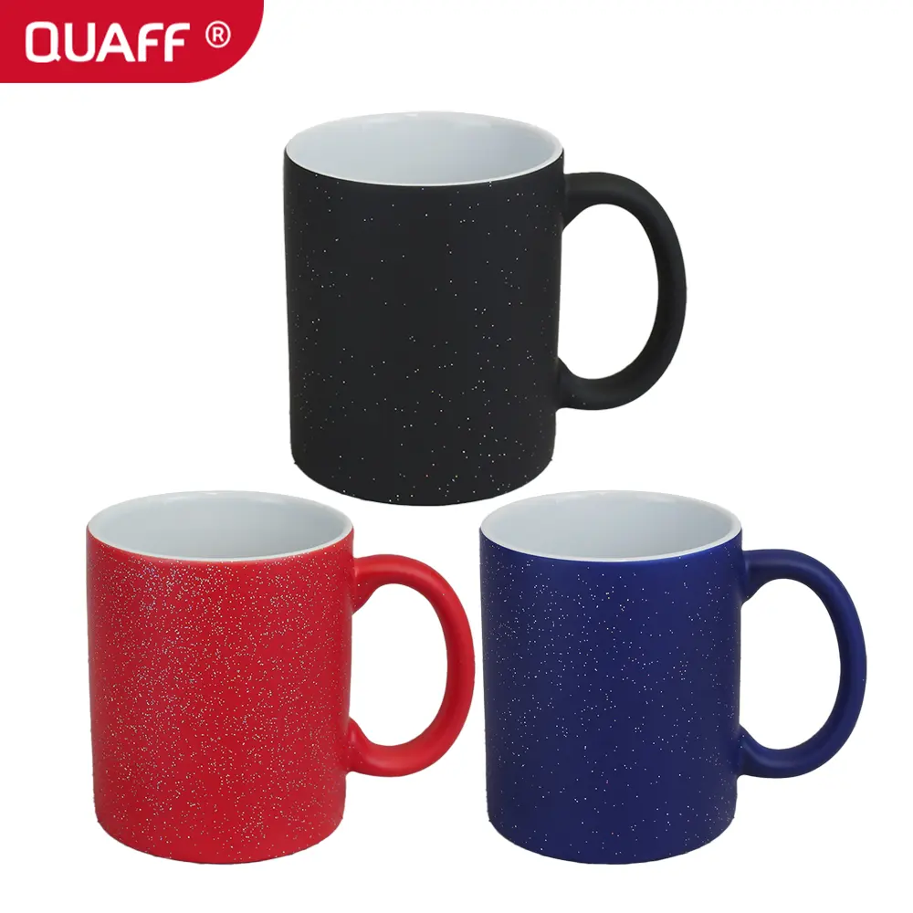 QUAFF Großhandel Glitzer-Stern Sublimationsbecher 11 Unzen Magischer Becher Farbwechsel Keramik-Kaffeebecher individuelles Logo