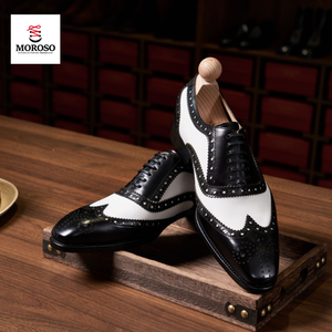 Men's British Oxford Shoes Genuine Leather Carved <strong>Brogue</strong> Spliced <strong>Black</strong> Block for Business Wedding Autumn Formal Wear Champagne - Product Image 1