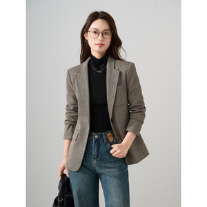 Women's Dark Gray Suit Jacket Slim Fit Full Sleeve Anti-Wrinkle Professional Blazer For Office Wear - Product Image 3