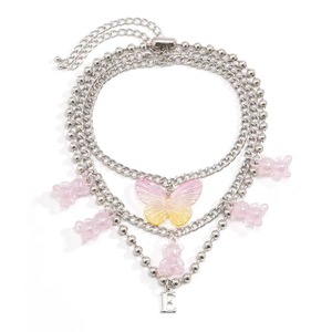 Collar en capas con dijes de mariposa y oso, aleación de zinc, cadena múltiple, joyería de moda para mujer, regalo. - Product Image 5