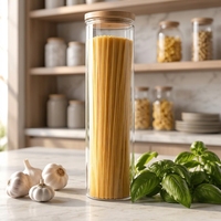 Pot à pâtes en verre borosilicate transparent avec couvercle en bambou, impression sérigraphique couleur personnalisée, récipient de stockage alimentaire pour comptoir de cuisine