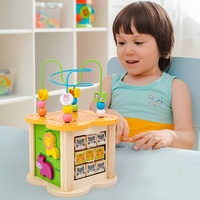 Cube d'activités multifonctionnel en bois à 4 faces avec labyrinthe de perles pour tout-petits – Jouet éducatif précoce de tri de formes