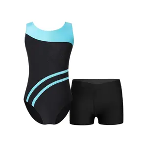 Conjunto de leotardo de gimnasia para niñas, 2 uds., conjunto de pantalones cortos, Ropa de baile atlética sin mangas