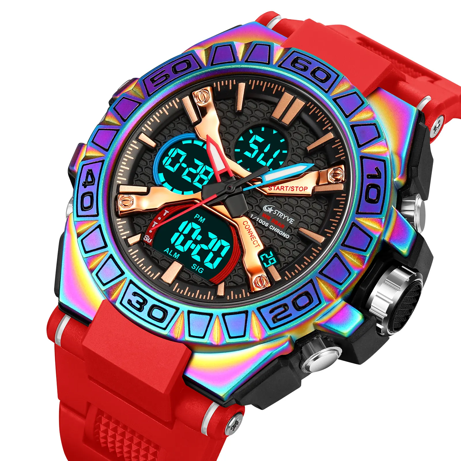 Hot Sales Stryve Branded S8026 Watches Men New Designer 5ATM Waterproof Digital Analog Dual Displaying Colorful Sports Watches