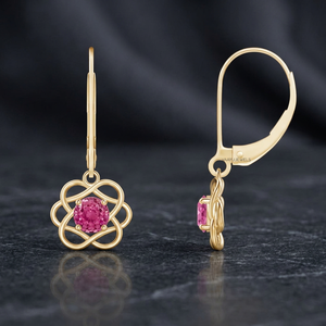 Boucles d'oreilles créoles en tourmaline en forme de fleur, or jaune, pierres précieuses, bijoux tendance pour femmes, à porter au quotidien, or 10K 14K 18K, argent 925 935 - Product Image 1