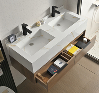 Meuble-lavabo mural moderne de style farmhouse 1200 mm avec double vasque, meuble de salle de bain suspendu, dessus en marbre extra épais, luxe italien moderne