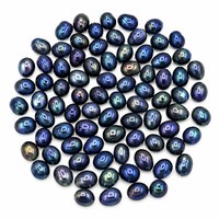 Perles de culture d'eau douce bleues naturelles 8-9mm ovales, haute brillance, en vrac, pour bijoux DIY, qualité A Chine, forme riz