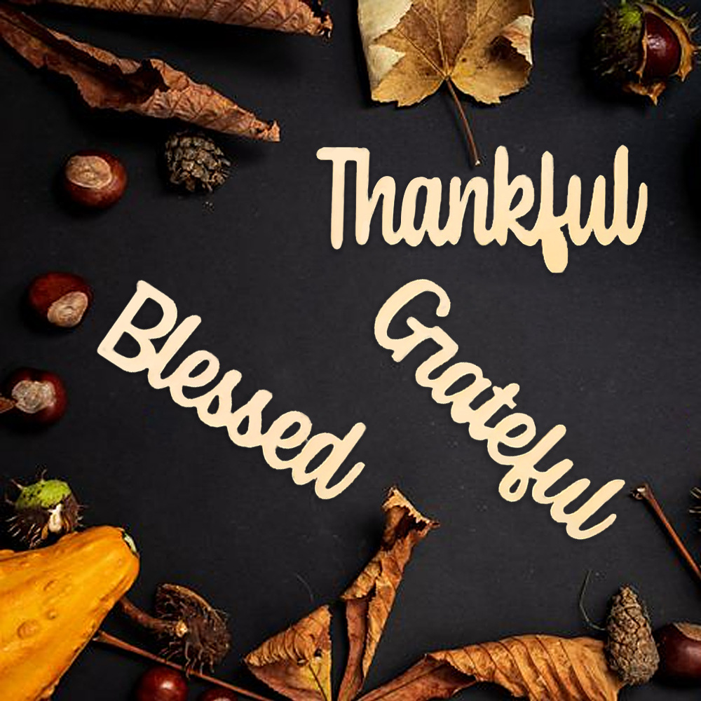 Thanksgiving Day Dinner Plate Decoration Hollow Logo Wooden Letters for Atmosphere Harvest Festival Wall Sign Wood Crafts Boxes