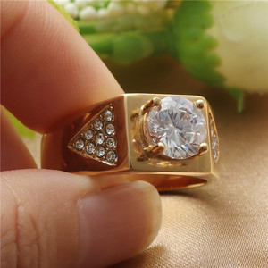 Fashionable Titanium Steel Diamond <b>Ring</b> Round Brilliant Cut Women's Wedding Jewelry Gold Color Retro Style 211002 - Product Image 3
