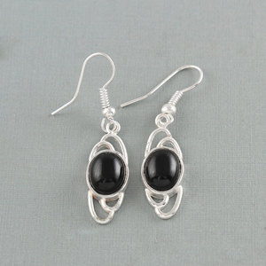 Bohème noir onyx pierres précieuses en gros boucle d'oreille en argent - Product Image 2