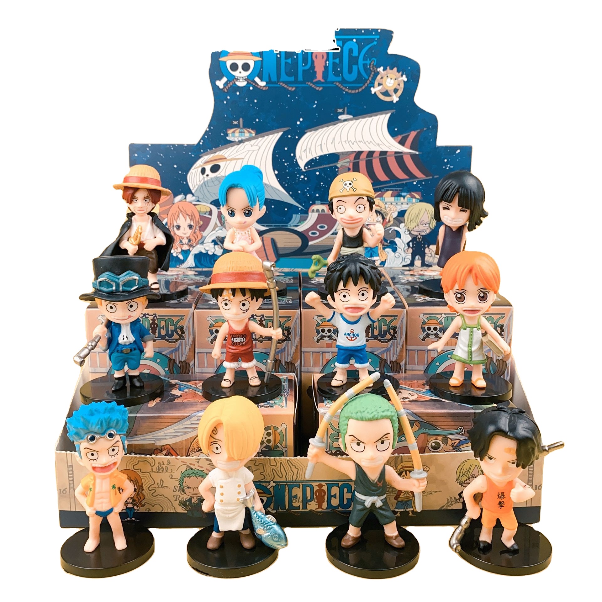 ONE PIECE フィギュアセット 009-016 (WCF074) Japonya Anime One Piece Kör Kutu Luffy Aksiyon Figürleri Seti Zoro