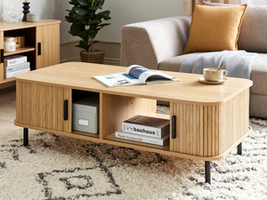 Table basse à porte roulante du milieu du siècle avec <span class=keywords><strong>rangement</strong></span> Table basse à porte coulissante Design Unique pour salon appartement - Product Image 3
