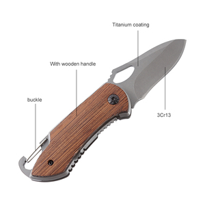 سكين Bochen قابل للطي بمقبض خشبي حلقة تسلق للصيد والتنزه حقيبة ظهر صغيرة سكين جيب EDC للبقاء على قيد الحياة للتخييم والدفاع عن النفس - Product Image 4