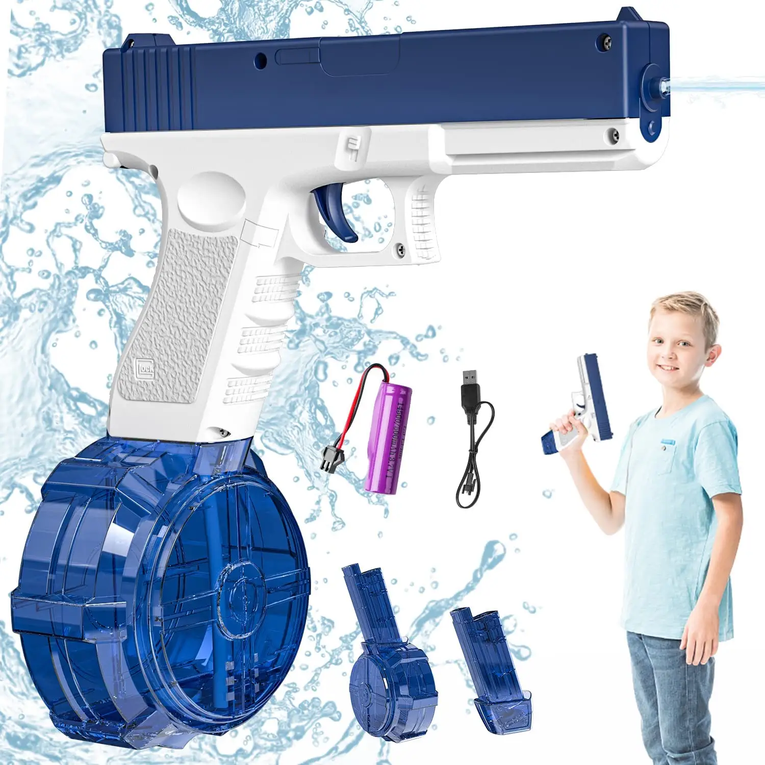 مسدس مياه كهربائي أوتوماتيكي عالي السعة يعمل بالبطارية يعمل بالبطارية مسدس ماء جلوك طويل المدى ألعاب صيفية للأماكن الخارجية