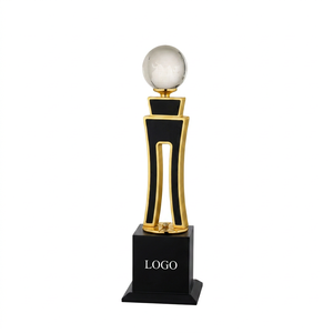 Trophée sportif en fonte plaqué or avec base noire et boule argentée en haut, logo gravé au laser, design portable et durable - Product Image 1