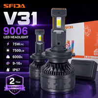 Bombilla LED para Faros Delanteros SFIDA V31, Plug and Play, 9006, 75W, 7500LM, Proveedor de Bombillas para Automóviles, Ventilador de 10000 RPM, IP67