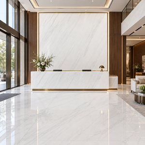 Dalle de marbre blanc Statuario de luxe UnionStone, polie, imperméable, application contemporaine pour murs, sols et comptoirs de cuisine d'hôtel - Product Image 1