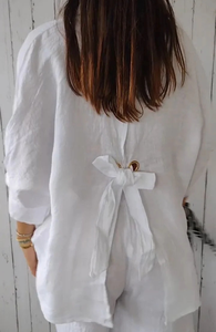 Blusa Holgada para Mujer Talla Grande, con Lazos en la Espalda, Hombros Caídos, Manga Tres Cuartos Ancha, Estilo Minimalista, Casual, para Oficina, Uso Diario - Product Image 6