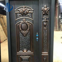 Puerta de Entrada Doble de Aluminio Fundido con Relieve Floral Retro de Lujo, Puerta de Seguridad con Relieve Redondo Ornamentado, Venta Especial, Personalizable