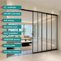 Système de Porte Coulissante Télescopique en Aluminium OEM ODM avec Roulettes et Fermeture Douce, Sans Rail Inférieur, pour Portes Intérieures en Verre – Direct Usine