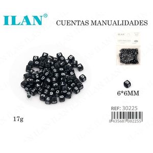 Perline Quadrate Ilan 6x6mm Nere con Numeri Bianchi per Lavori Manuali - Product Image 3