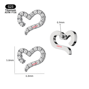 <b>Titanium</b> Heart Shaped Earrings 6.8mm With Zircon Inlay For Ear Cartilage <b>Studs</b> - Product Image 1