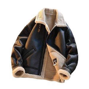 Giacca Bomber Retrò Pesante da Uomo <span class=keywords><strong>M</strong></span>-3XL, Invernale in Pile, Ispessita in Pelle PU con Pelliccia di Agnello Integrata, Imbottita in Cotone, Stile Streetwear - Product Image 6