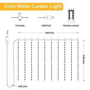 Yiliang 8 chế độ ấm trắng cổ tích lấp lánh 3M rèm ánh sáng chuỗi trong nhà/ngoài trời Giáng sinh tiệc cưới Nhà Phòng Ngủ tường - Product Image 6