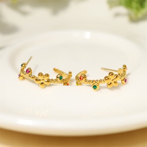 ต่างหูห่วงทอง 18k ประดับดอกไม้เพชรซิคอน ยอดนิยม - Product Image 2
