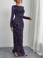 T26380  Gaun Wanita Elegan Slim Fit Lengan Panjang Feminin Model Ketat Berbahan Mesh dengan Aksen Pinggang