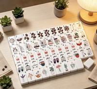 Jeu de Mahjong américain blanc, motif mignon de livre de café et de plante d'intérieur, jeu de Mahjong personnalisé pour cadeau