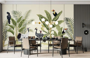 トロピカルフレンチベルベット生地 3D 防水壁紙 ヴィンテージグリーンフォレスト 寝室 ダイニングルーム リビングルーム ガーデン ジャングル用 - Product Image 4