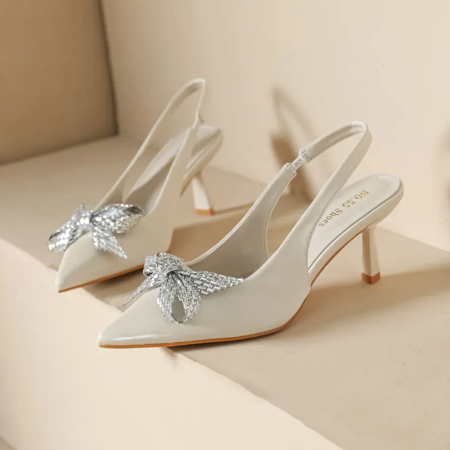 Custom sepatu hak tinggi wanita hak Stiletto pernikahan pengantin sepatu hak tinggi pita wanita