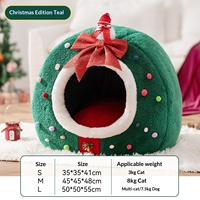 Nouveau Nid pour Chat Rond Semi-fermé Vert Bonhomme de Neige de Noël, Lit d'Intérieur Chaud pour Chat en Hiver, Vente en Gros Halloween