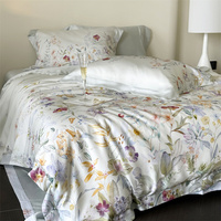Parure de lit d'été de luxe premium 80S en Lyocell, 4 pièces, élégante, imprimé floral numérique, garnissage en fibres de protéines de soie, rafraîchissement instantané