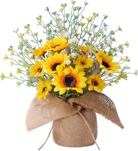 Decoración de Cocina Rústica Estilo Granja, Girasoles Artificiales en Bolsa de Arpillera con Florero - Product Image 1