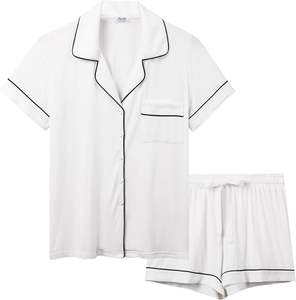 100% <span class=keywords><strong>pigiama</strong></span> da donna in bambù biologico Super morbido e comodo <span class=keywords><strong>pigiama</strong></span> <span class=keywords><strong>con</strong></span> bottone a manica corta - Product Image 1