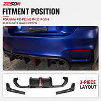 Diffuseur arrière en fibre de carbone sèche ZESON de style V avec éclairage pour BMW M3 F80 M4 F82 F83 2014-2018