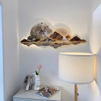 Peinture UV de luxe pour chambre à coucher, lampe LED moderne de luxe avec paysage, décoration artistique en fer, horloge en porcelaine et cristal