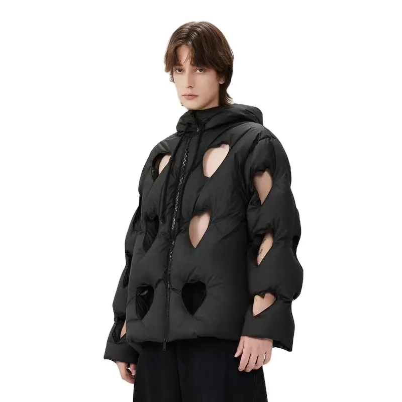 DiZNEW 2022 Oversized Love hollow design utility jacket Designer Plus Size Men's Winter Down Puffer Duffle Puff black Jackets