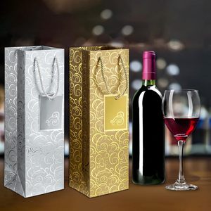 Sacs cadeaux <span class=keywords><strong>de</strong></span> luxe pour bouteilles <span class=keywords><strong>de</strong></span> vin en or et argent, sacs à liqueur avec impression dorée, sacs à vins avec impression dorée et étiquette pour message, grand format - Product Image 5