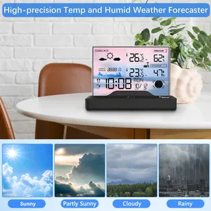 Station <span class=keywords><strong>météo</strong></span> intérieure couleur transparente horloge domestique température humidité prévisions météorologiques caractéristiques dédiées à un usage domestique - Product Image 2
