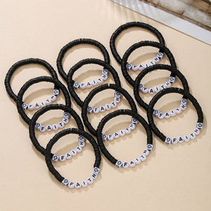 Faith Letter Beaded <b>Bracelet</b> Black <b>White</b> Cross Elastic Cord Stackable Jewelry Set Unisex Fashion <b>Bracelets</b> - Product Image 3