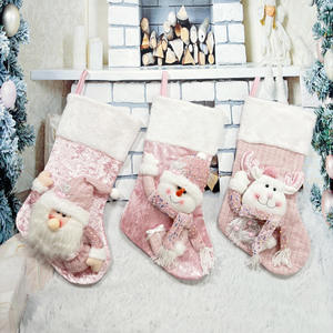 Chaussette <span class=keywords><strong>de</strong></span> Noël en tissu à paillettes rose en gros, motif à carreaux, sac cadeau pour enfants, idée cadeau pour le Nouvel An - Product Image 1