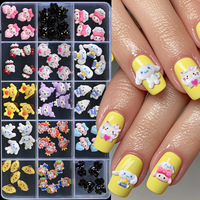 Accessoires d'ongles 3D style japonais automne, 15 compartiments, dessins animés, résine, décoratifs, alliage, feuille, cœur, étoile, flocon de neige, style Noël