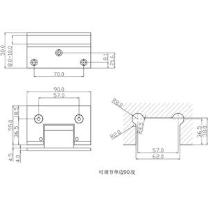 Joboo ZB721 регулируемые Твердые Латунные настенные крепления, прямые серии, подпружиненные стеклянные петли с офсетной задней пластиной - Product Image 3