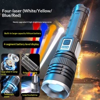 Lampe torche LED solaire à zoom avec lumière blanche + jaune + rouge + bleue, lumière latérale COB, rechargeable par USB-C, étanche, pour le camping, portable, 1000 lumens