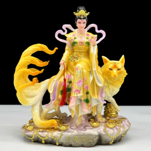 Estatua de Buda nueva resina nueve niñas CUERPO DORADO Color perla nueve colas emperatriz diosa estatua Qingqiu emperatriz - Product Image 6